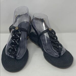Tory Burch Navy Blue Thong Braided Chain Flat Sandals Size 8 Excellent Condition